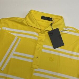 NEW‎ G/FORE Offset Stripe Tech Pique Golf Polo Men's Large Modern Spread Collar